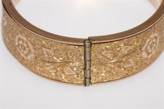 Antique Vintage Dunn Bros.  1/20 10K Gold Filled Floral Etched Bangle Bracelet 7