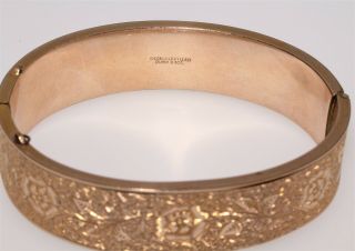 Antique Vintage Dunn Bros.  1/20 10K Gold Filled Floral Etched Bangle Bracelet 8