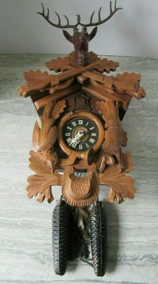 Old Vintage Schmeckenbecher Western Germany 8 Day Cuckoo Clock Black Forest Deer