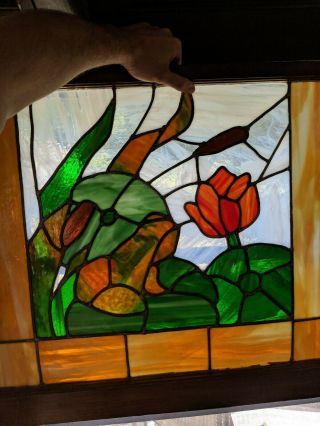 Mid Sized Old English Leaded Stained Glass Window Bordered Floral 32 " X 26 "