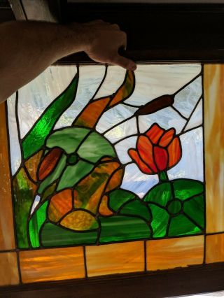 MID SIZED OLD ENGLISH LEADED STAINED GLASS WINDOW Bordered Floral 32 
