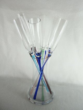Rare Vintage Murano Glass Set 41 Cm Tall Champagne Flute In Vase - Blue Amethyst