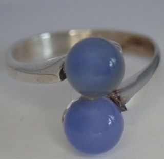 Vintage Modernist Sterling Silver Blue Chalcedony Orb Ring