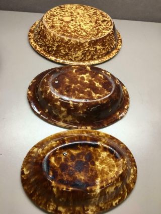 Set of 3 Vintage Stacking Oval Spongeware Spatterware Bowls Brown/Beige 6