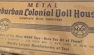 Vintage Marx Tin Litho Disney Doll House With Furniture & Box -