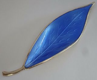 Vintage David Andersen Norway Sterling Silver Blue Enamel Leaf Brooch