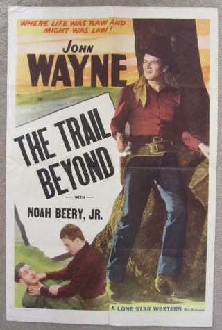 Vintage 1940s The Trail Beyond Re - Release Large Movie Poster John Wayne