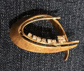 Vintage 18k Gold & 7 Diamond Abstract Brooch,  Approx.  6.  5 Grams