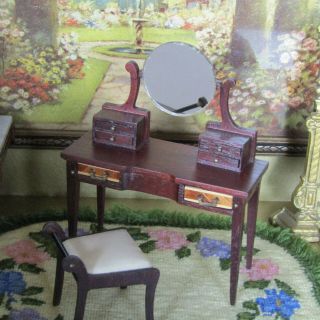 Antique Vtg Sonia Messer Inlaid Vanity Table Chair Bedroom Dollhouse Furniture