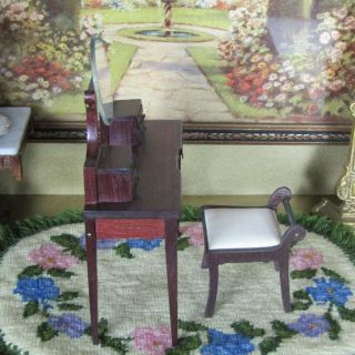 Antique Vtg SONIA MESSER INLAID VANITY TABLE CHAIR Bedroom Dollhouse Furniture 4