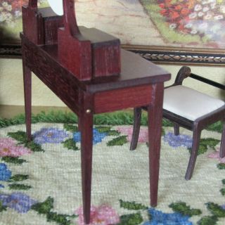 Antique Vtg SONIA MESSER INLAID VANITY TABLE CHAIR Bedroom Dollhouse Furniture 5
