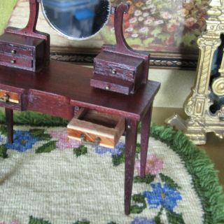 Antique Vtg SONIA MESSER INLAID VANITY TABLE CHAIR Bedroom Dollhouse Furniture 8