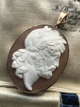 Antique Victorian Italian 9ct Gold Zeus Carved Shell Cameo Brooch/pin /pendant