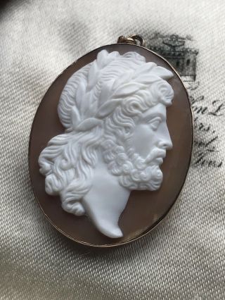 ANTIQUE VICTORIAN ITALIAN 9ct GOLD ZEUS CARVED SHELL CAMEO BROOCH/PIN /PENDANT 2