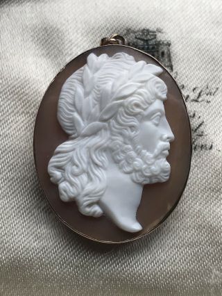 ANTIQUE VICTORIAN ITALIAN 9ct GOLD ZEUS CARVED SHELL CAMEO BROOCH/PIN /PENDANT 3