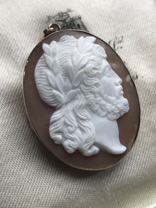 ANTIQUE VICTORIAN ITALIAN 9ct GOLD ZEUS CARVED SHELL CAMEO BROOCH/PIN /PENDANT 4