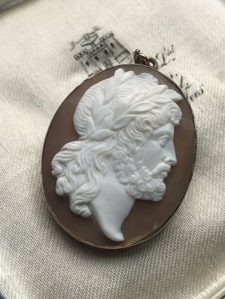 ANTIQUE VICTORIAN ITALIAN 9ct GOLD ZEUS CARVED SHELL CAMEO BROOCH/PIN /PENDANT 5