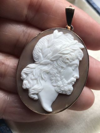 ANTIQUE VICTORIAN ITALIAN 9ct GOLD ZEUS CARVED SHELL CAMEO BROOCH/PIN /PENDANT 6