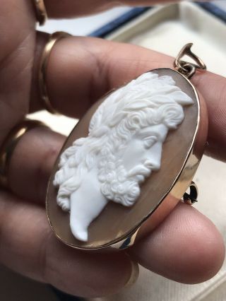 ANTIQUE VICTORIAN ITALIAN 9ct GOLD ZEUS CARVED SHELL CAMEO BROOCH/PIN /PENDANT 7