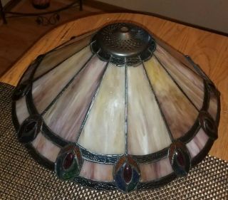 LOVELY VTG Large STAINED LEADED Slag Glass TIFFANY Style Lamp Shade COLORFUL 2
