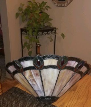 LOVELY VTG Large STAINED LEADED Slag Glass TIFFANY Style Lamp Shade COLORFUL 3