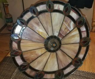 LOVELY VTG Large STAINED LEADED Slag Glass TIFFANY Style Lamp Shade COLORFUL 4