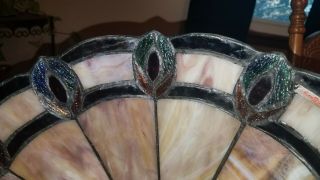 LOVELY VTG Large STAINED LEADED Slag Glass TIFFANY Style Lamp Shade COLORFUL 5