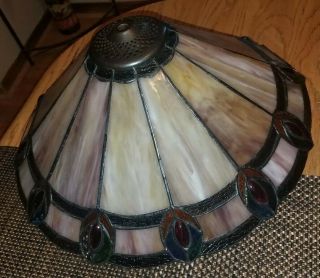 LOVELY VTG Large STAINED LEADED Slag Glass TIFFANY Style Lamp Shade COLORFUL 6