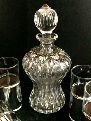 Mcm Barware Set | Decanter Crystal Glass |tumbler/highball Cork Lined 1950’s Vtg