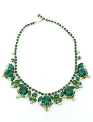 Vintage D&e Juliana Emerald Green Necklace Flowers Rhinestones Crystals Gorgeous