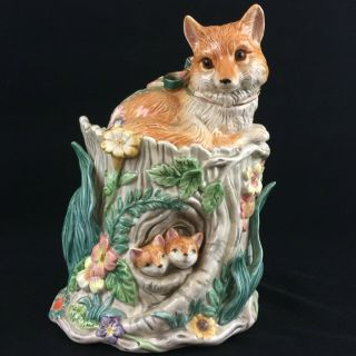 Vtg Fox Canister Cookie Jar By Fitz And Floyd Classics Woodland Spring Flowers