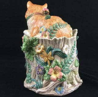 VTG Fox Canister Cookie Jar by Fitz and Floyd Classics Woodland Spring Flowers 3