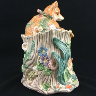 VTG Fox Canister Cookie Jar by Fitz and Floyd Classics Woodland Spring Flowers 4