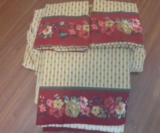 Vtg Springs Usa Cotton Blend Queen Sheet Set Flat Fitted Pillowcases Floral Trim