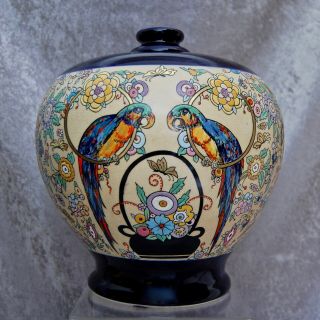 " American Satsuma " Hand Painted Lamp Base/vase,  Parrots,  Circa 1920