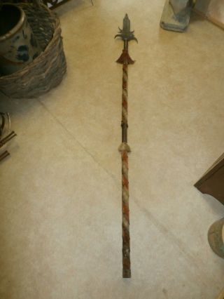 Vintage Antique Cloth Wrapped Wooden Pole Arm Winged Spear Corseque 2