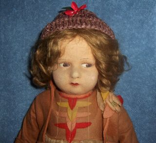 Antique Vintage England Girl Character Cloth Doll 16 " Chad Valley Bambina Tagged