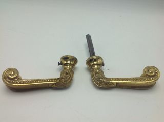 Vintage Sherle Wagner Brass Door Handles Pair Solid Metal Ornate Scroll Knobs