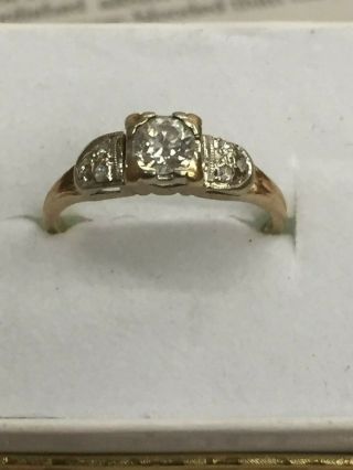Vintage 14k Yellow & White Gold Antique Diamond Engagement Ring