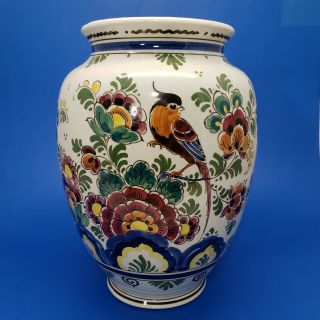 Vintage Delft Polychrome Hand Painted Holland Floral/bird Vase No.  960