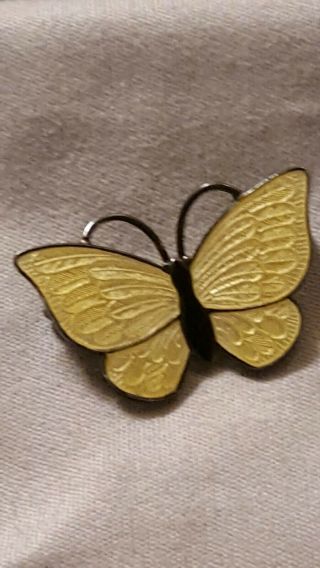 Vintage Denmark Sterling Silver Yellow Enamel Butterfly Brooch By Volmar Bahner