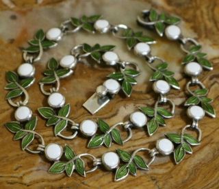 Vtg Margot De Taxco Mexico Sterling Enamel Leaf & Berry Collar Link Necklace 16 "