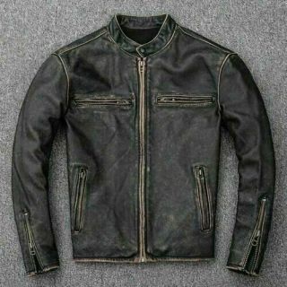 Cafe Racer Retro Faded Biker Vintage Motorcycle Distressed Leather Jacket Xl