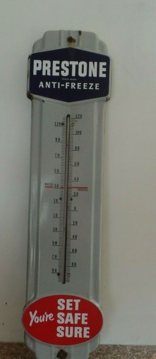Prestone Anti - Freeze Vintage Thermometer Sign 1950 