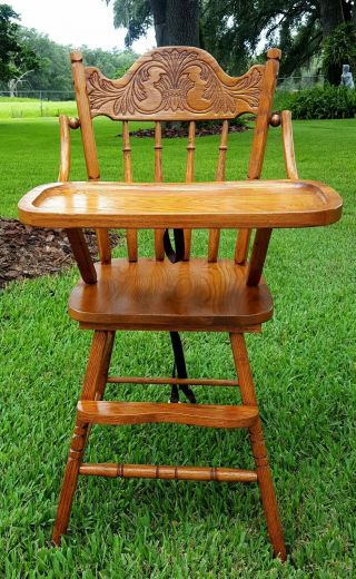 Vintage Wooden High Chair.  Oak.  Jenny Lind.