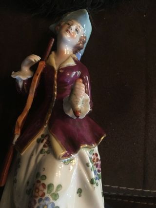 Vintage German ? Porcelain Man With Horn - woman With Rifle Figurines H - 7” 2