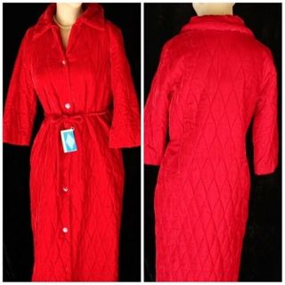 Vtg Nos With Tags Crush Resistent Velvet Quilted 60s 50s Robe Kodel Christmas