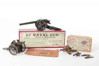 3 X Vintage " W.  Britain  Artillery " And " Naval " Guns