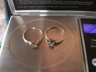 Antique 14k & 18k yellow gold diamond rings Pair but not a set,  size 6.  5 2