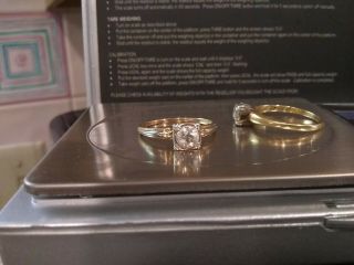 Antique 14k & 18k yellow gold diamond rings Pair but not a set,  size 6.  5 5